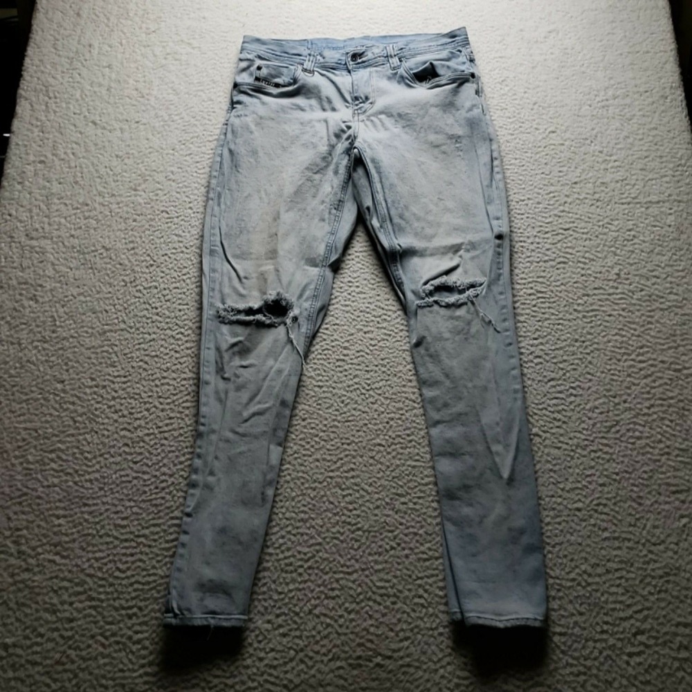 Empyre Jeans Mens 34x32 Blue Skinny Stretch Distressed Denim Pants Light Wash